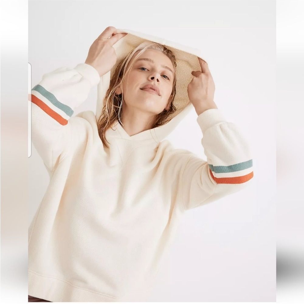 Ladies Madewell MWL Airyterry Hoodie Sweatshirt‎ Striped Sleeve Edition Large